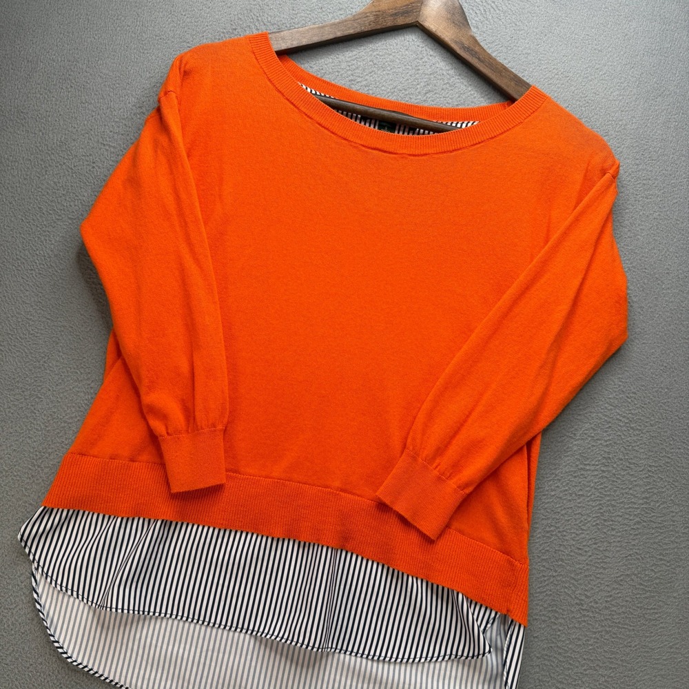 Lauren Ralph Lauren Mixed Media Layered Sweater Womens S Orange Cotton Knit Top